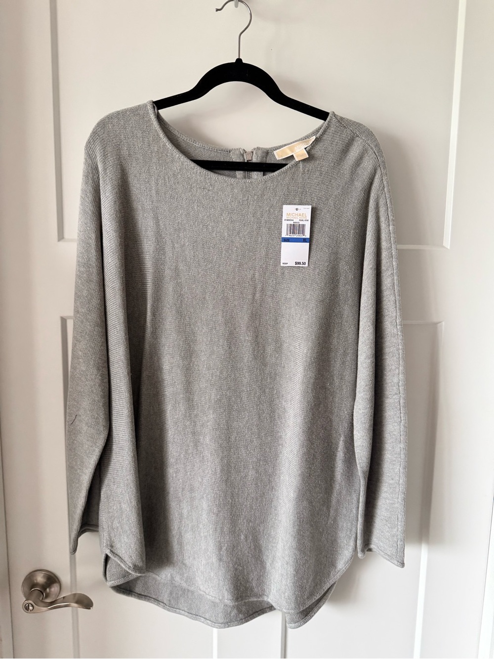 Michael Kors Light Gray Women's Long Sleeve Knit Top Zipper Detail NWT Size XL